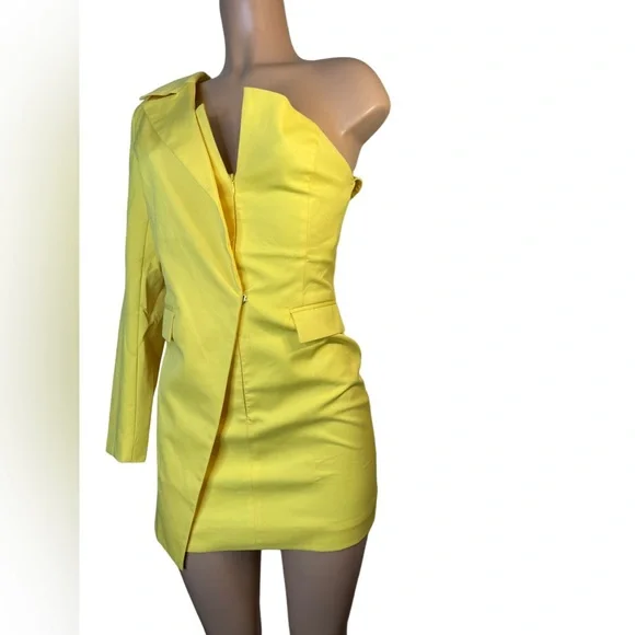 Blazer dress with one shoulder yellow unique piece size small - Picture 4 of 14